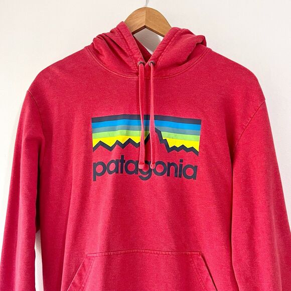 Patagonia Men’s M Uprisal Graphic Pullover Hoodie Sweatshirt Red Organic Cotton - Picture 4 of 16